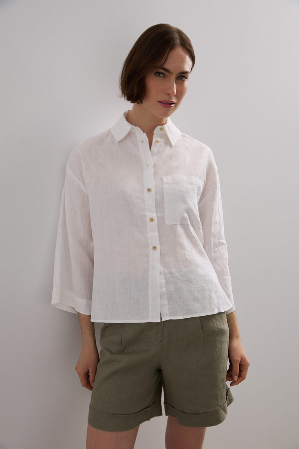 Oversized crop linen blouse
