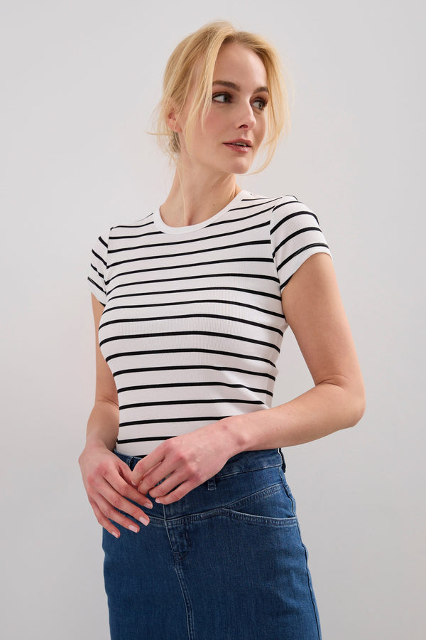 Ribbed striped t-shirt with cr