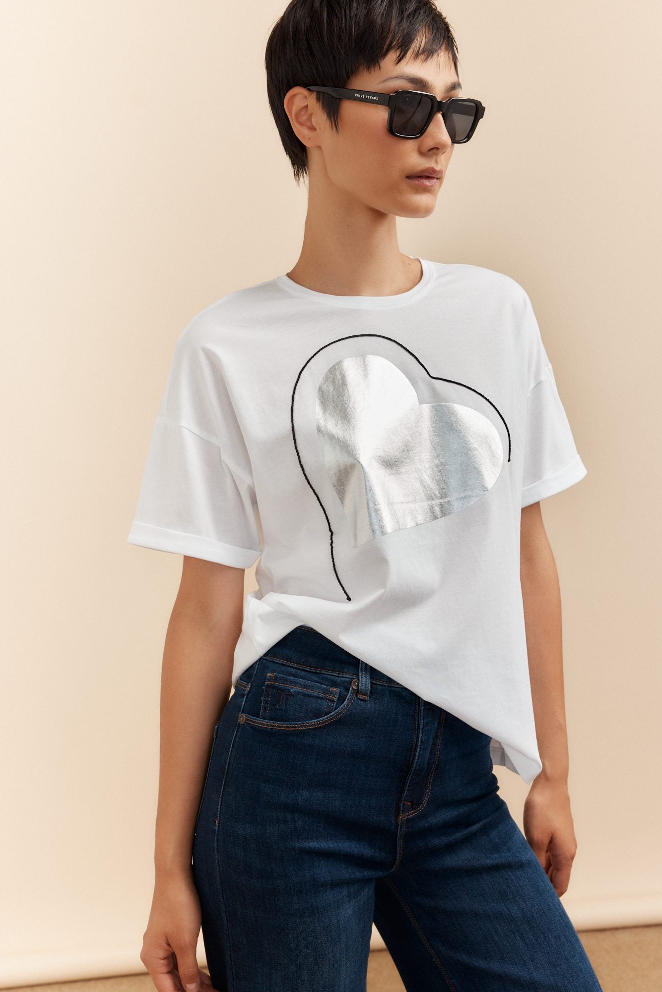 T-shirt avec coeur argenté