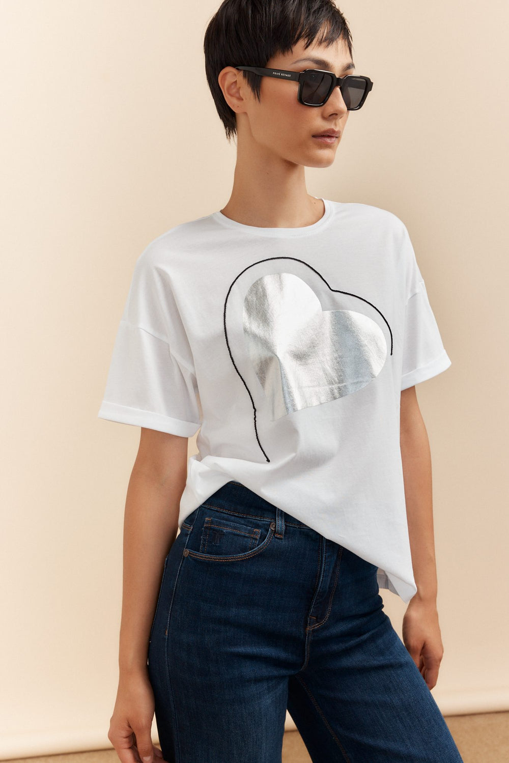 T-shirt avec coeur argenté