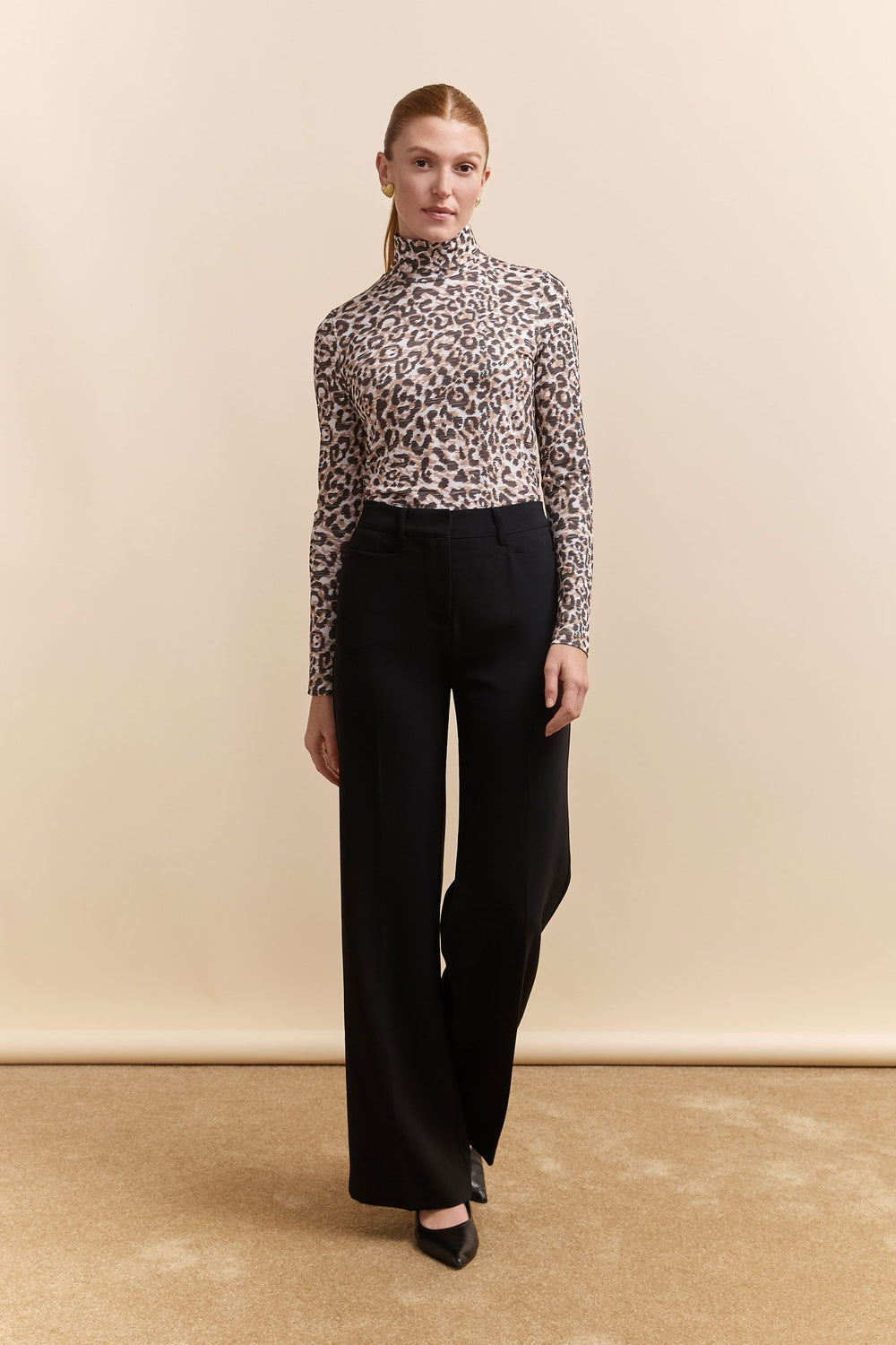 T-shirt col roulé leopard