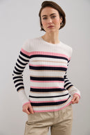 Striped crew neck rib sweater