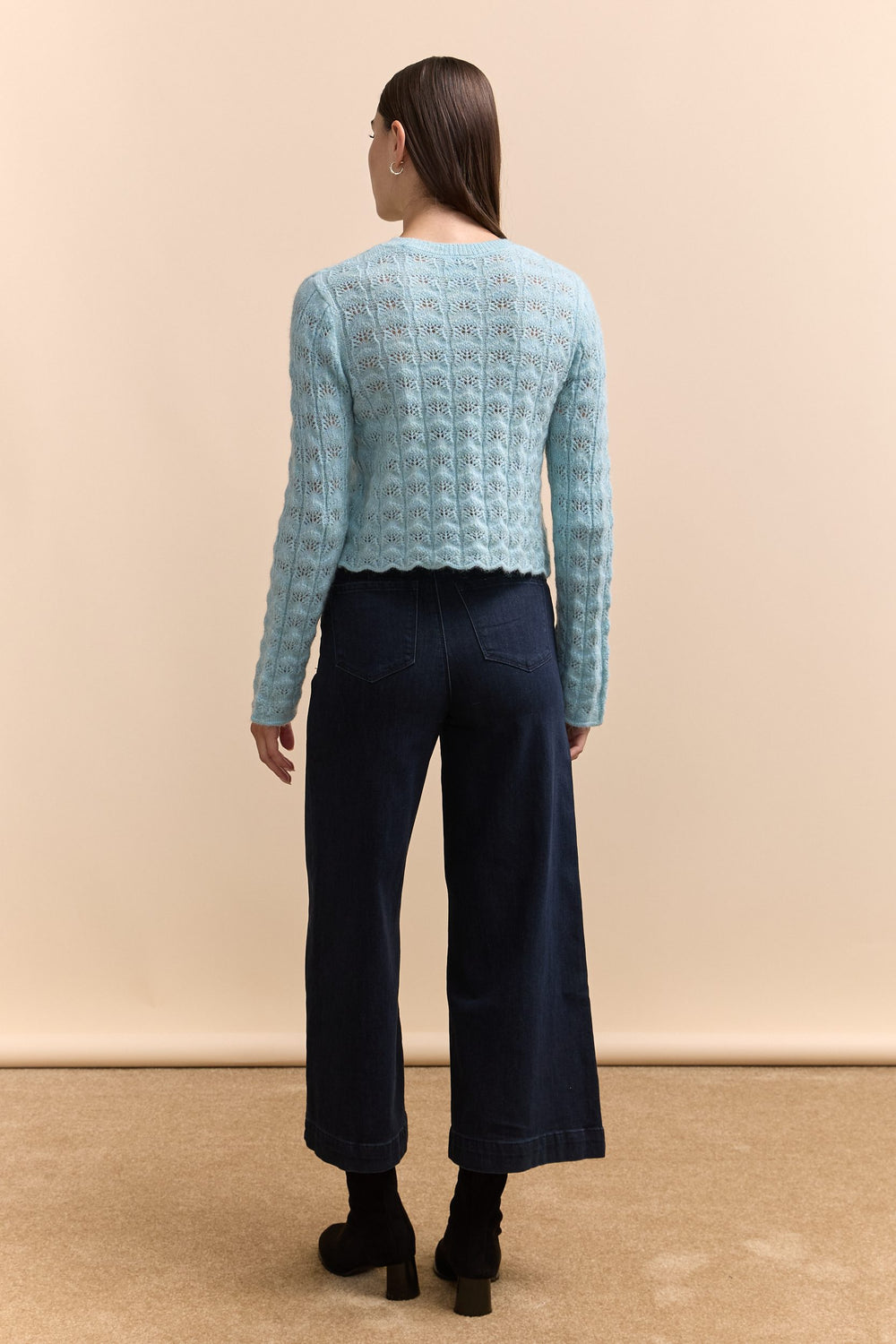 Jean écourté jambe large à taille haute