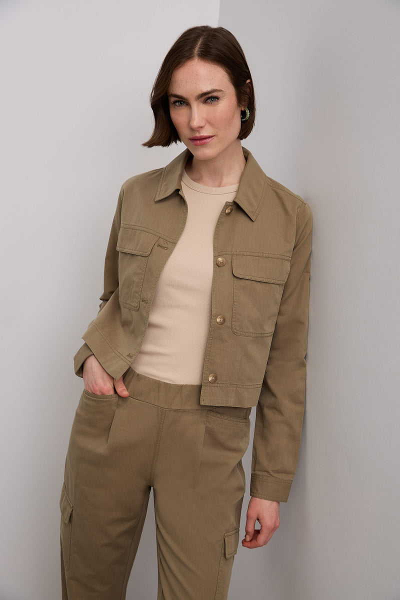 Linen blend crop utility jacket