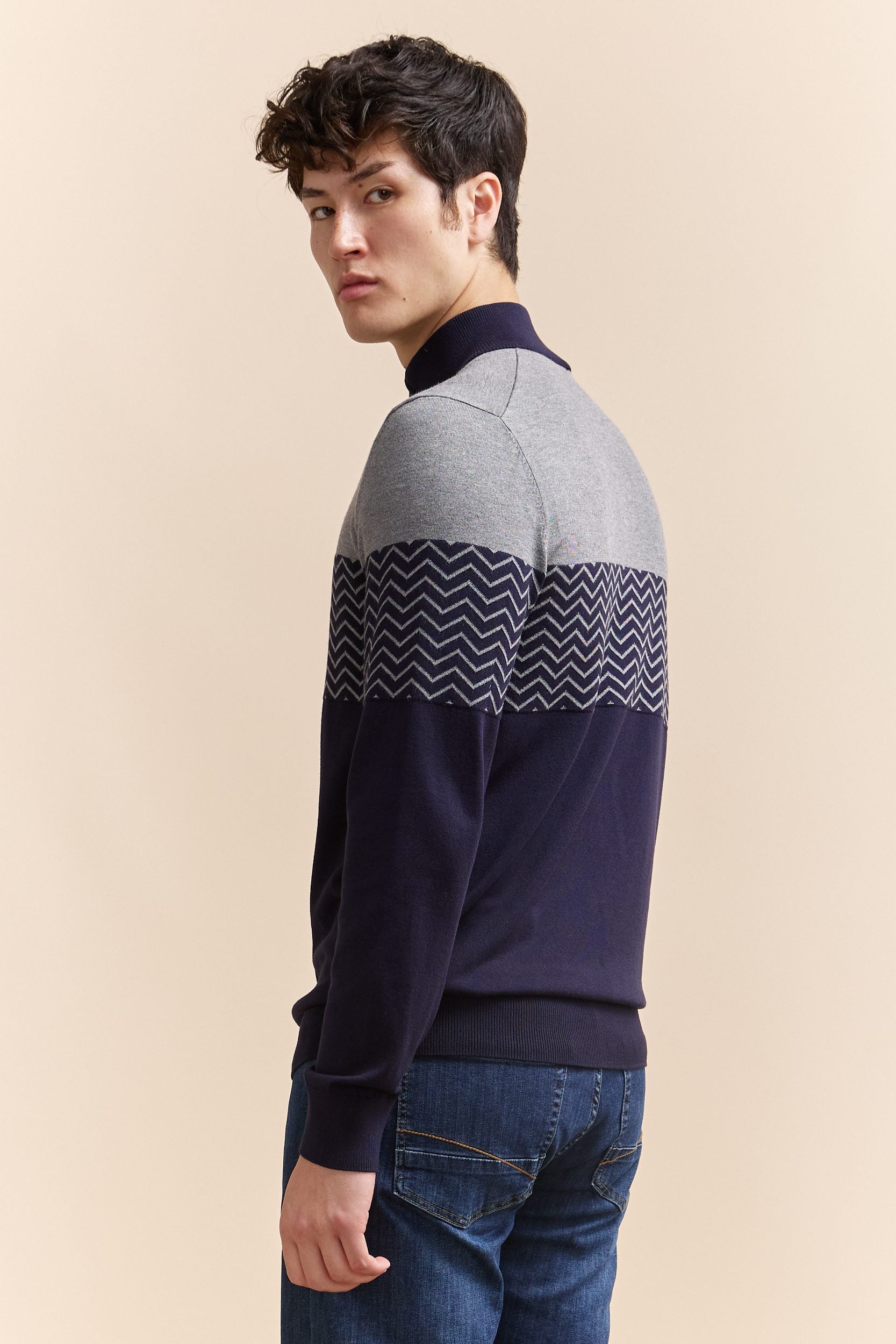 Cardigan à zip blocs de couleurs chevrons