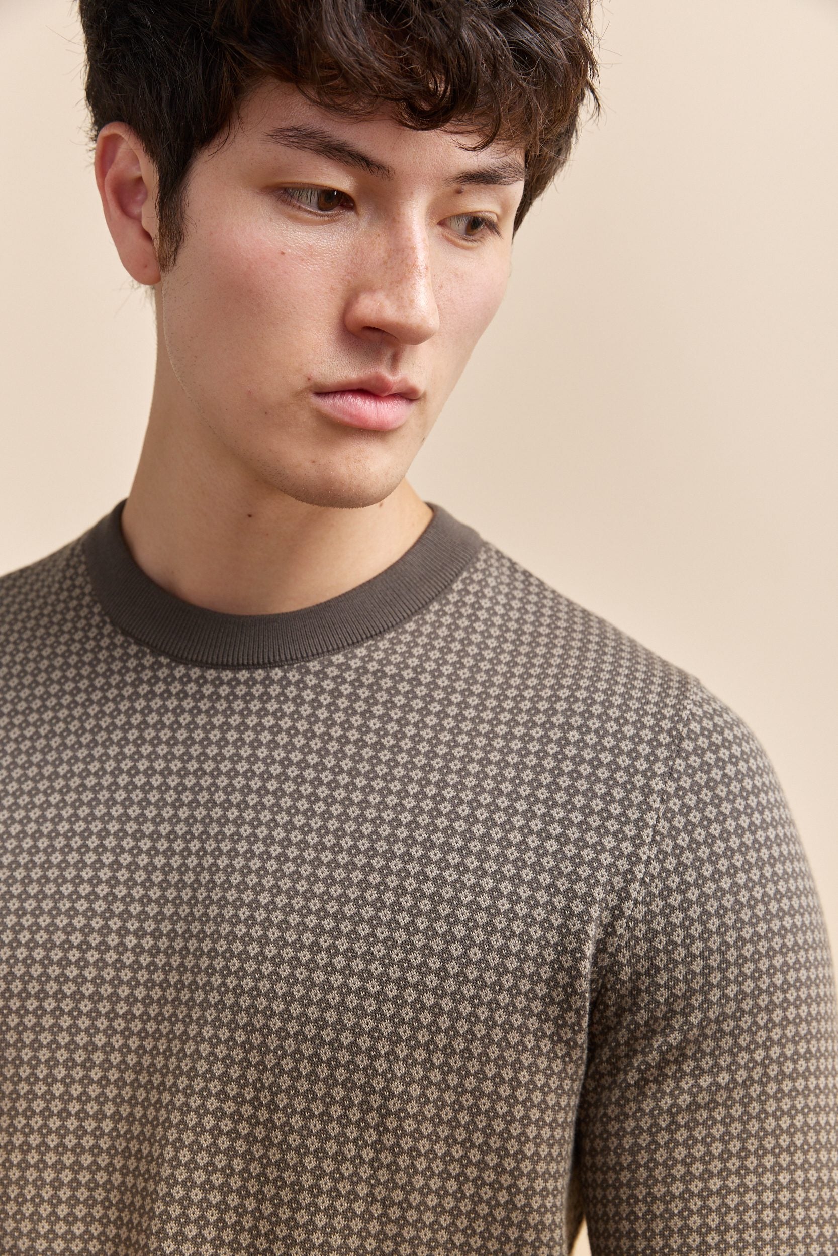 Pull jacquard col rond