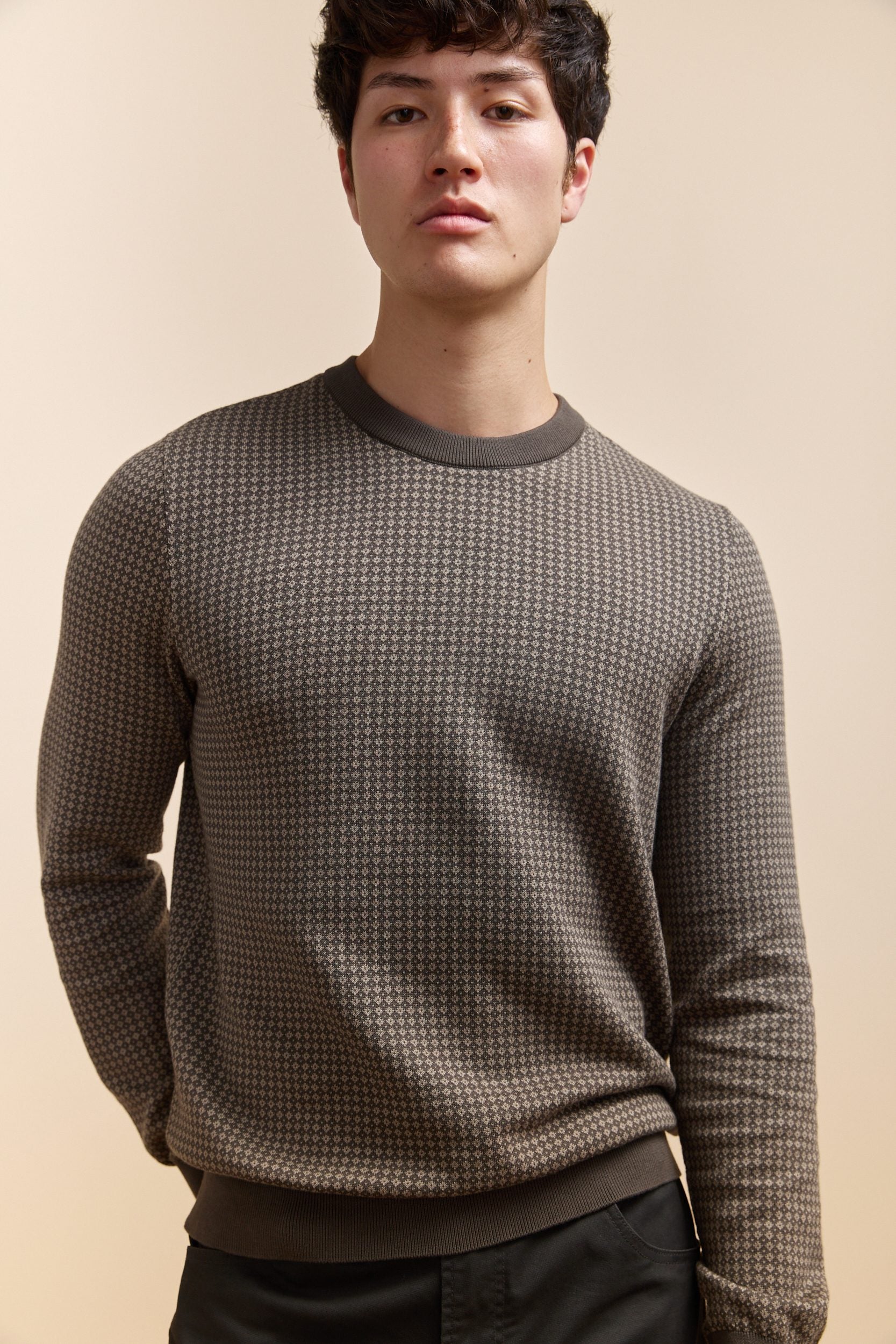 Pull jacquard col rond