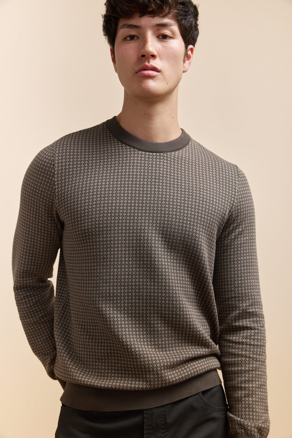 Pull jacquard col rond