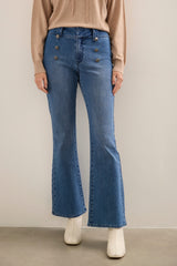 Flared high waisted button jeans