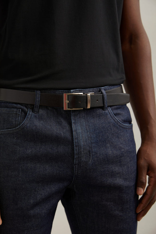 Textured leather reversible belt