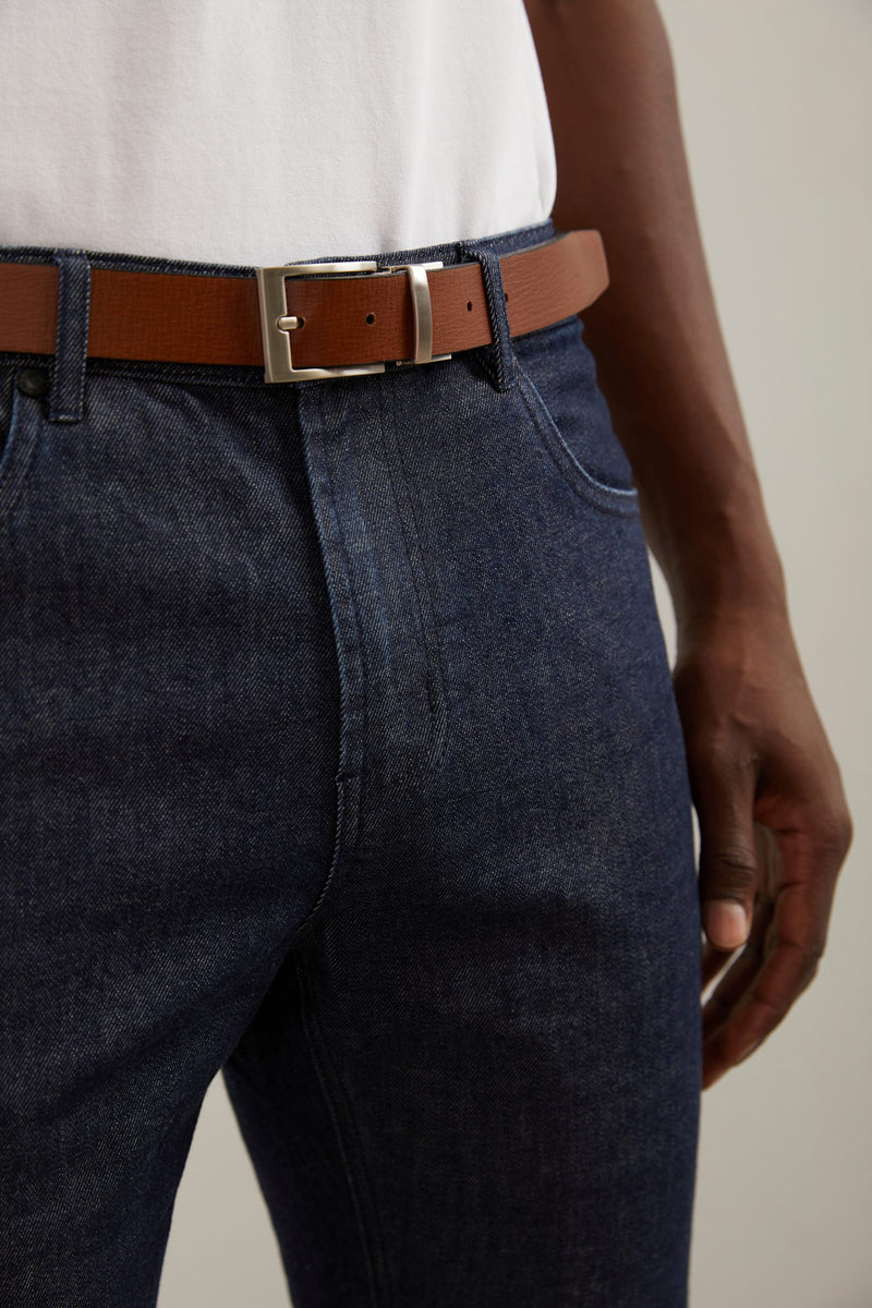 Textured leather reversible belt
