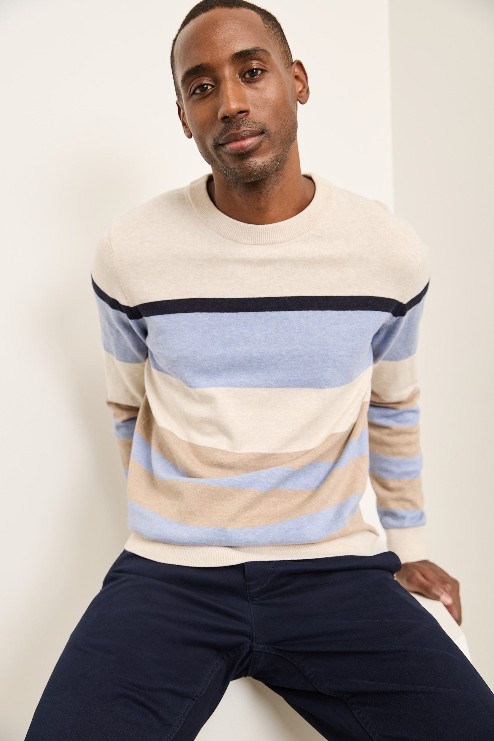 striped crew neck sweater