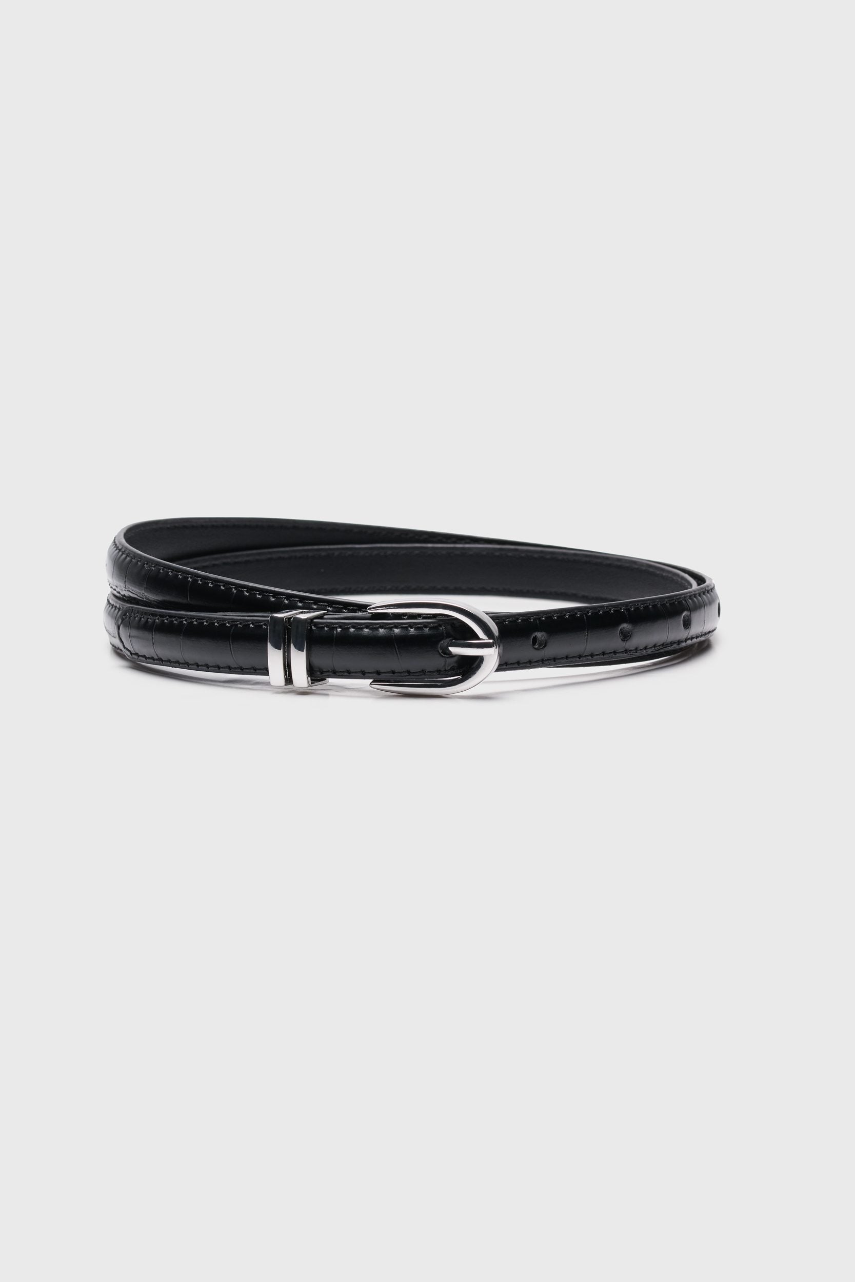 Faux croc skinny belt