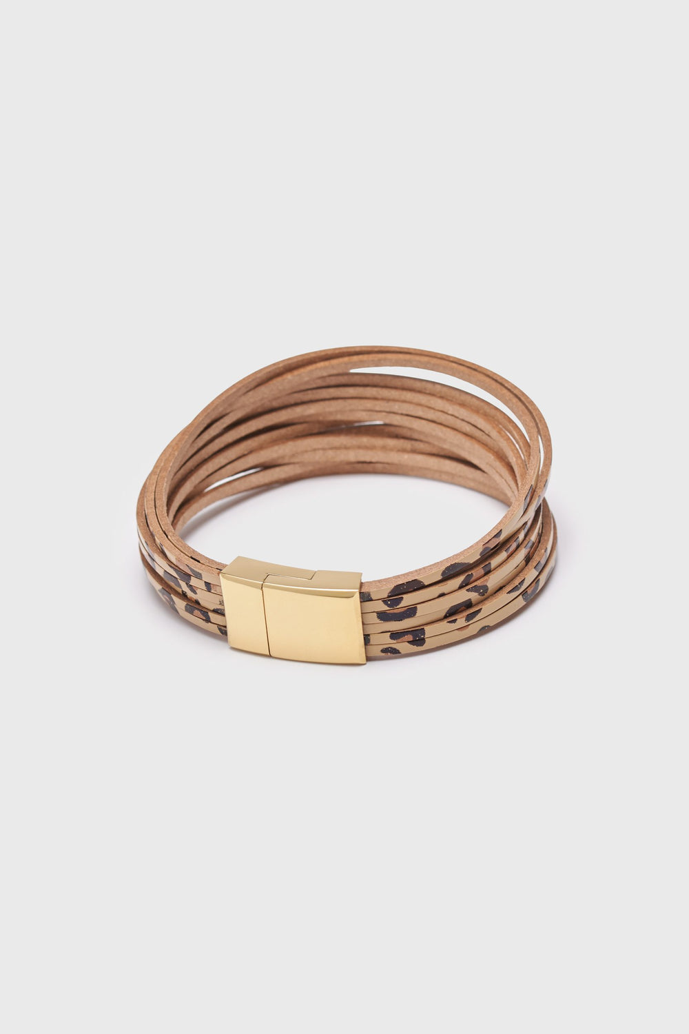 Multi-wrap leather bracelet with animal print