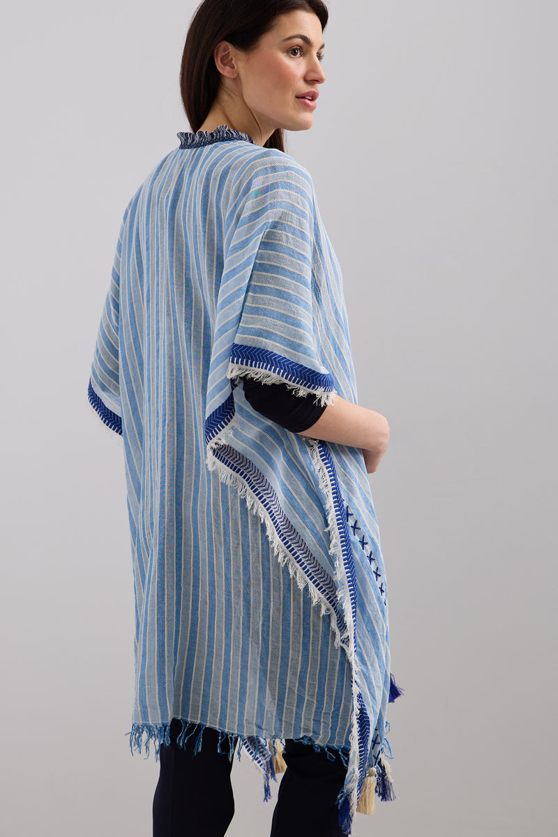 Striped cape with fringes