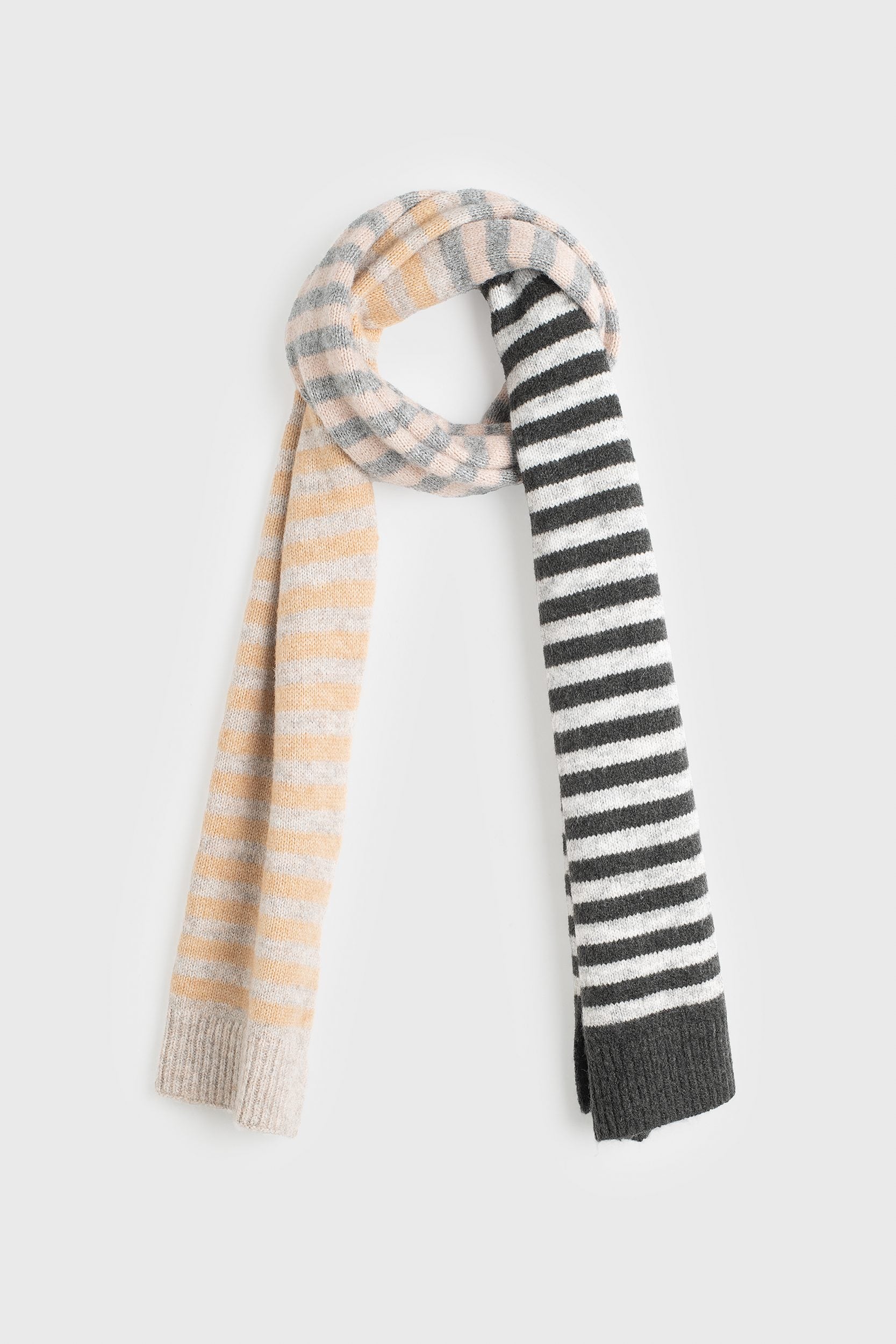 Multicolored striped knitted scarf