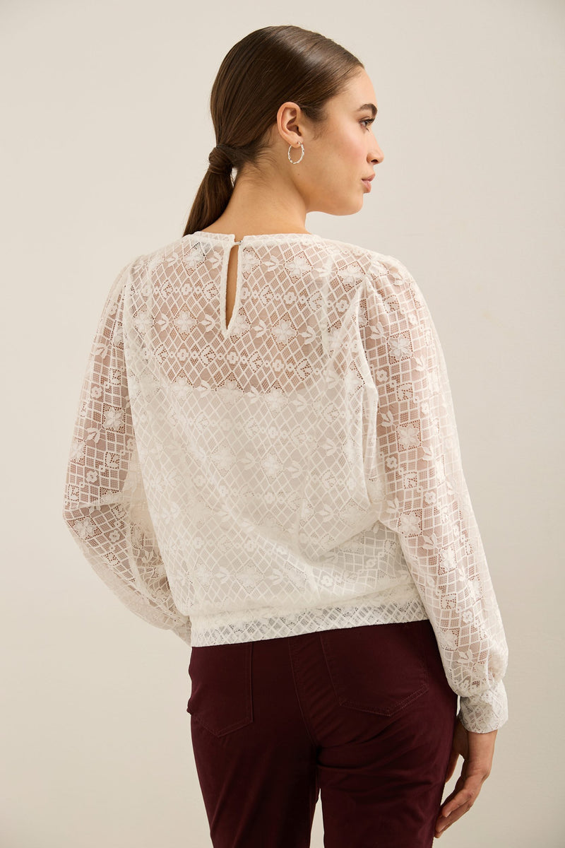 Lace blouse with puffy dolman