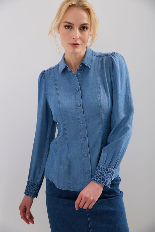 Tencel blouse with embroidered cuffs