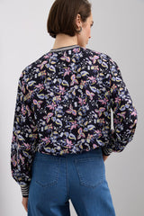 Oversized floral print shirt with drawstring
