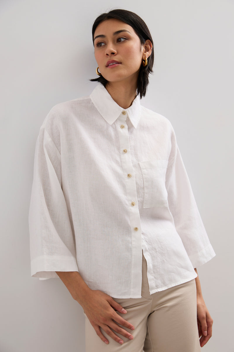 Oversized crop linen blouse