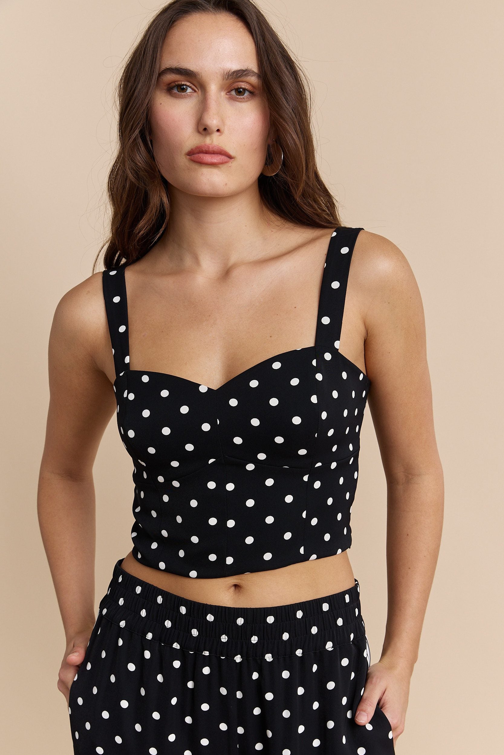 Polka dot bustier with ruching at back