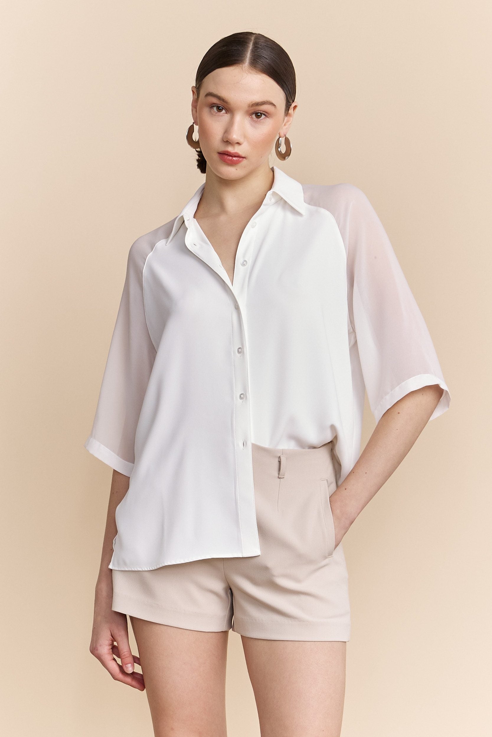 Mixed-fabric shirt