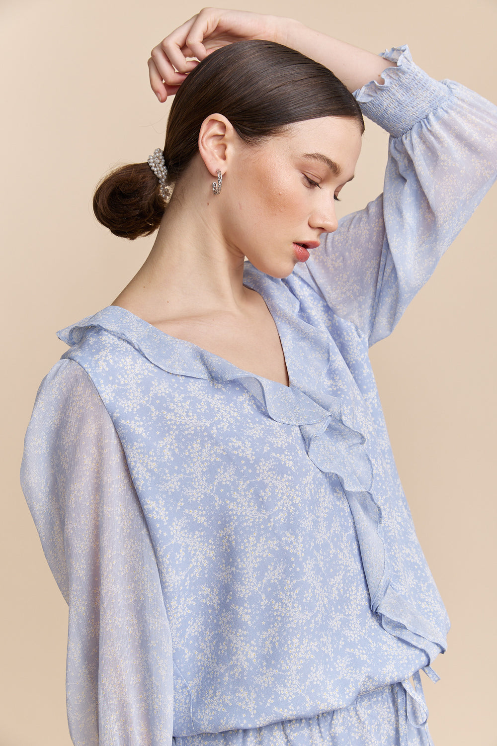 Blouse à volants avec imprimé floral