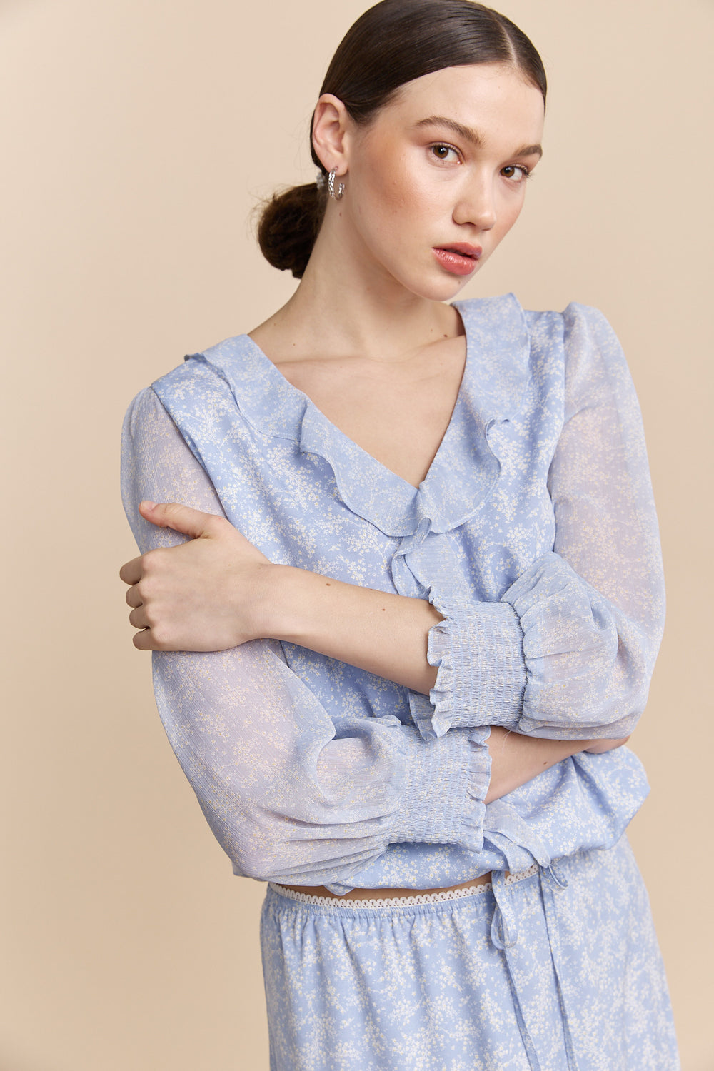 Blouse à volants avec imprimé floral