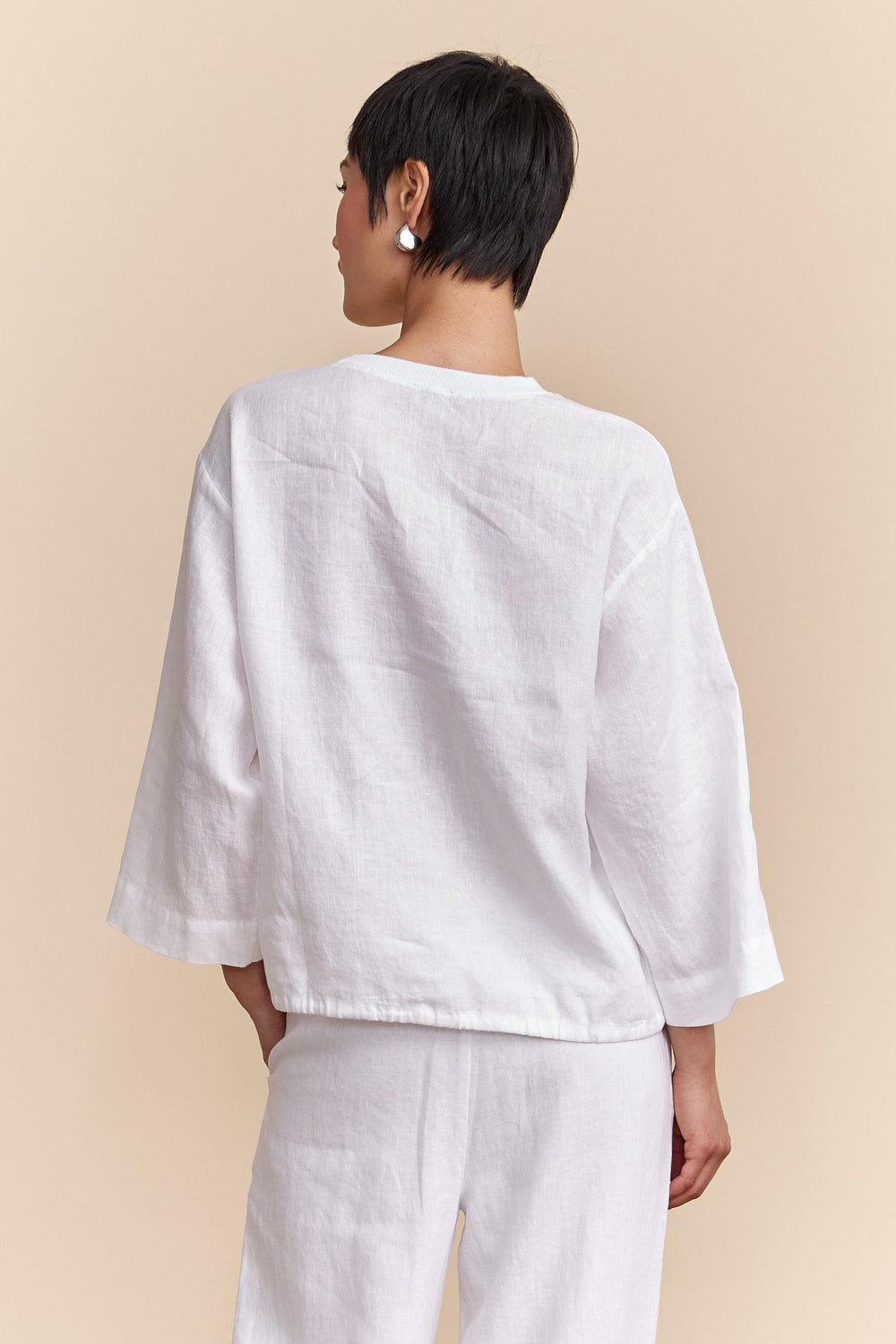 Oversized linen top with drawstring