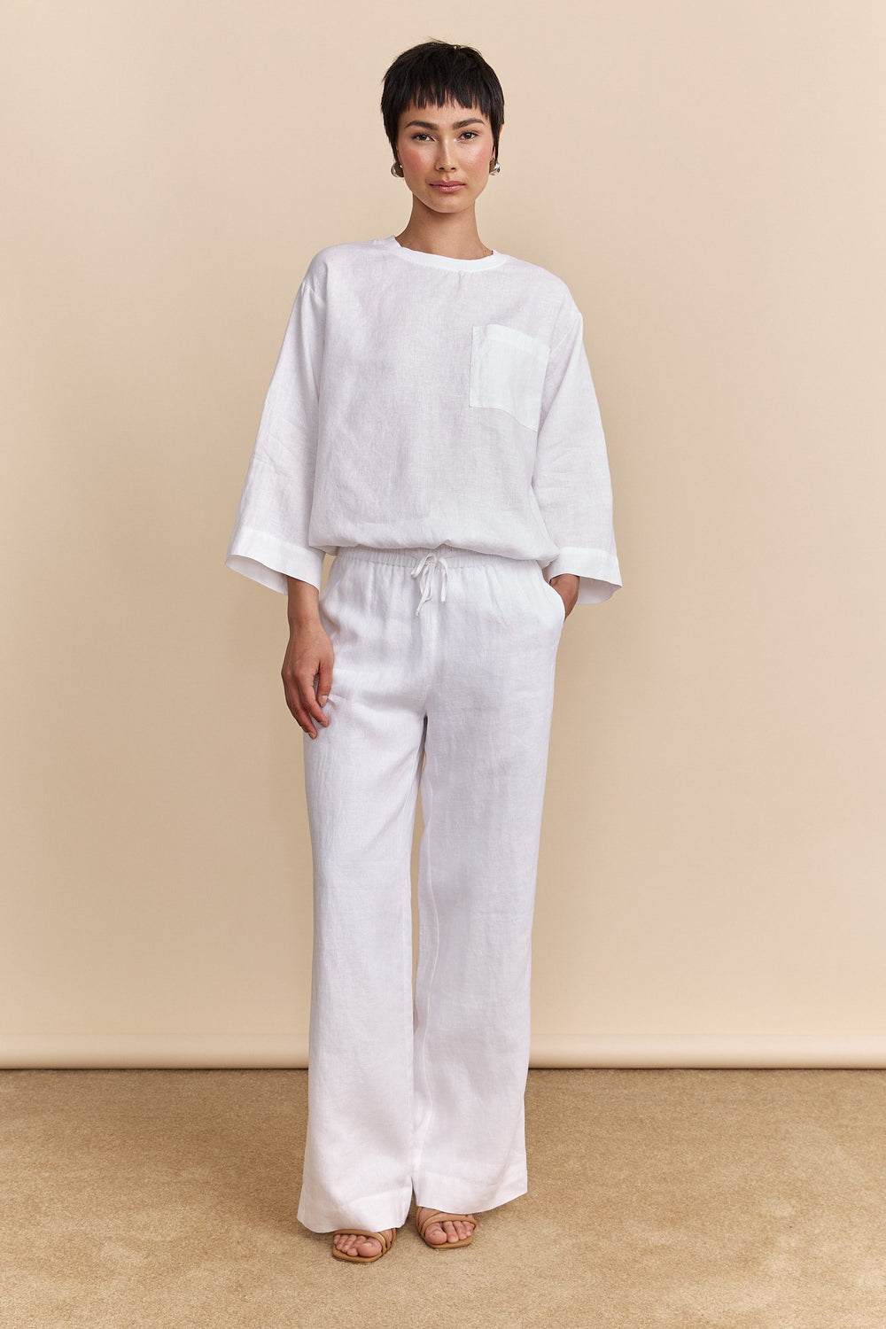 Oversized linen top with drawstring