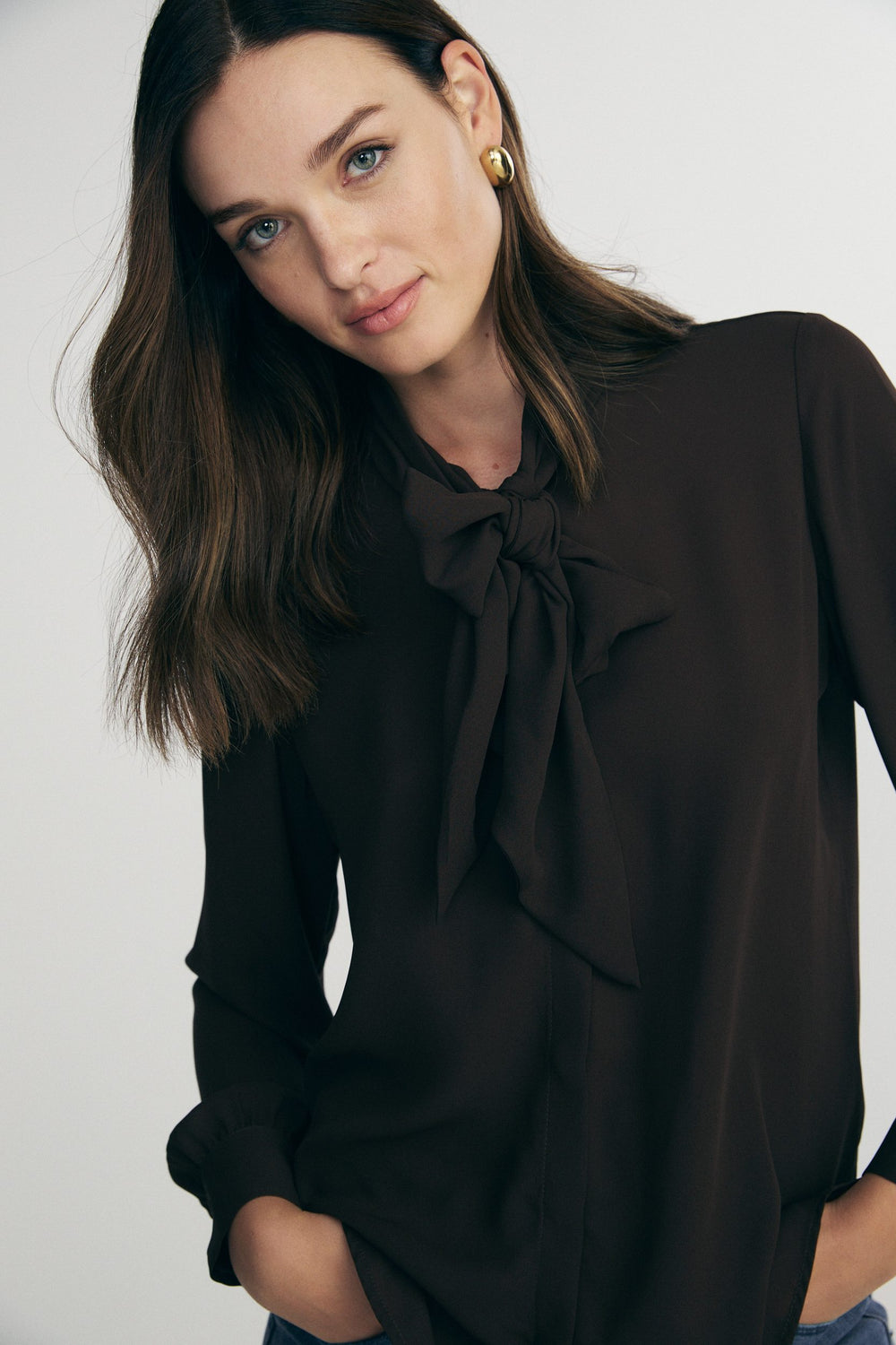 Button-down blouse with tied front
