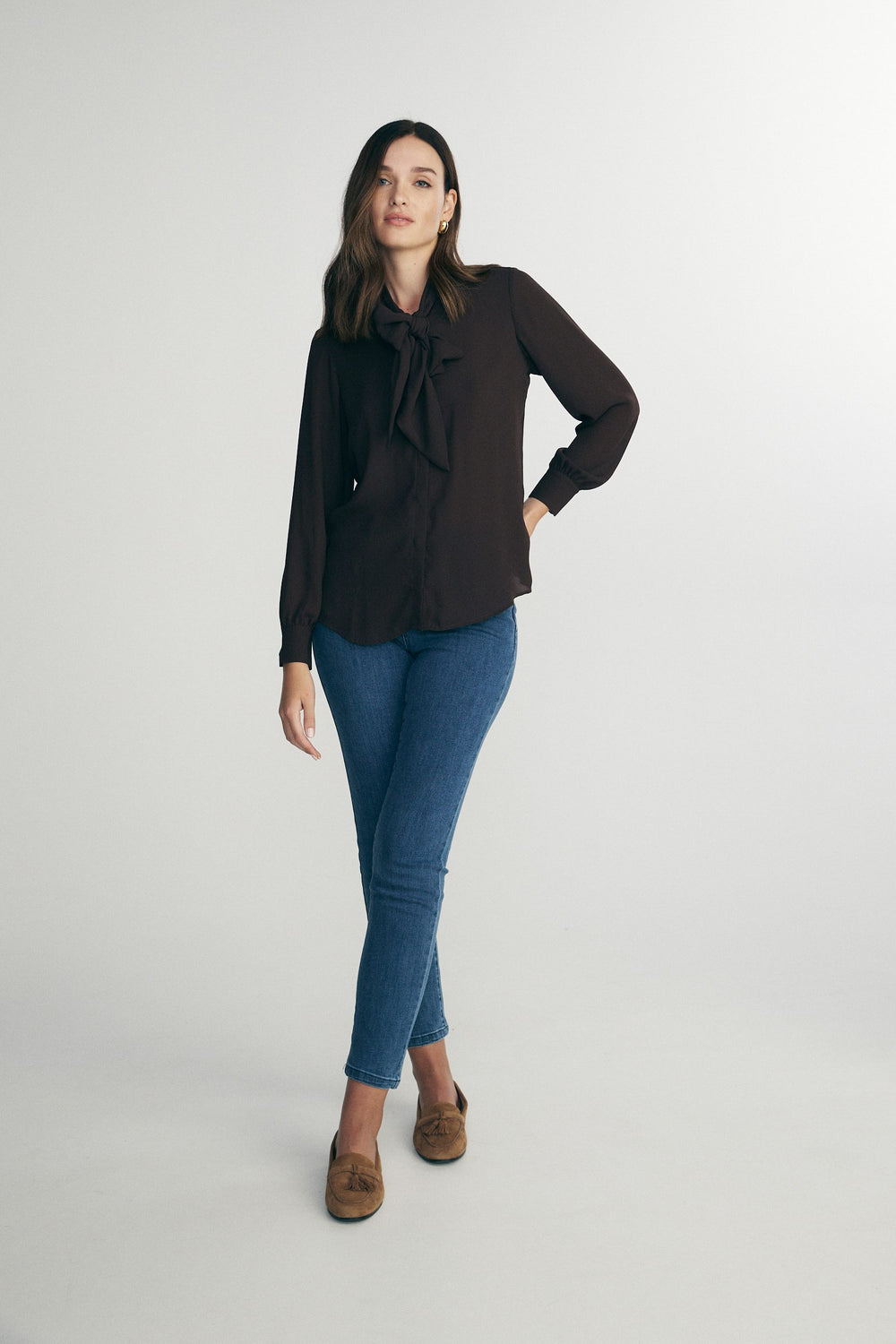 Button-down blouse with tied front