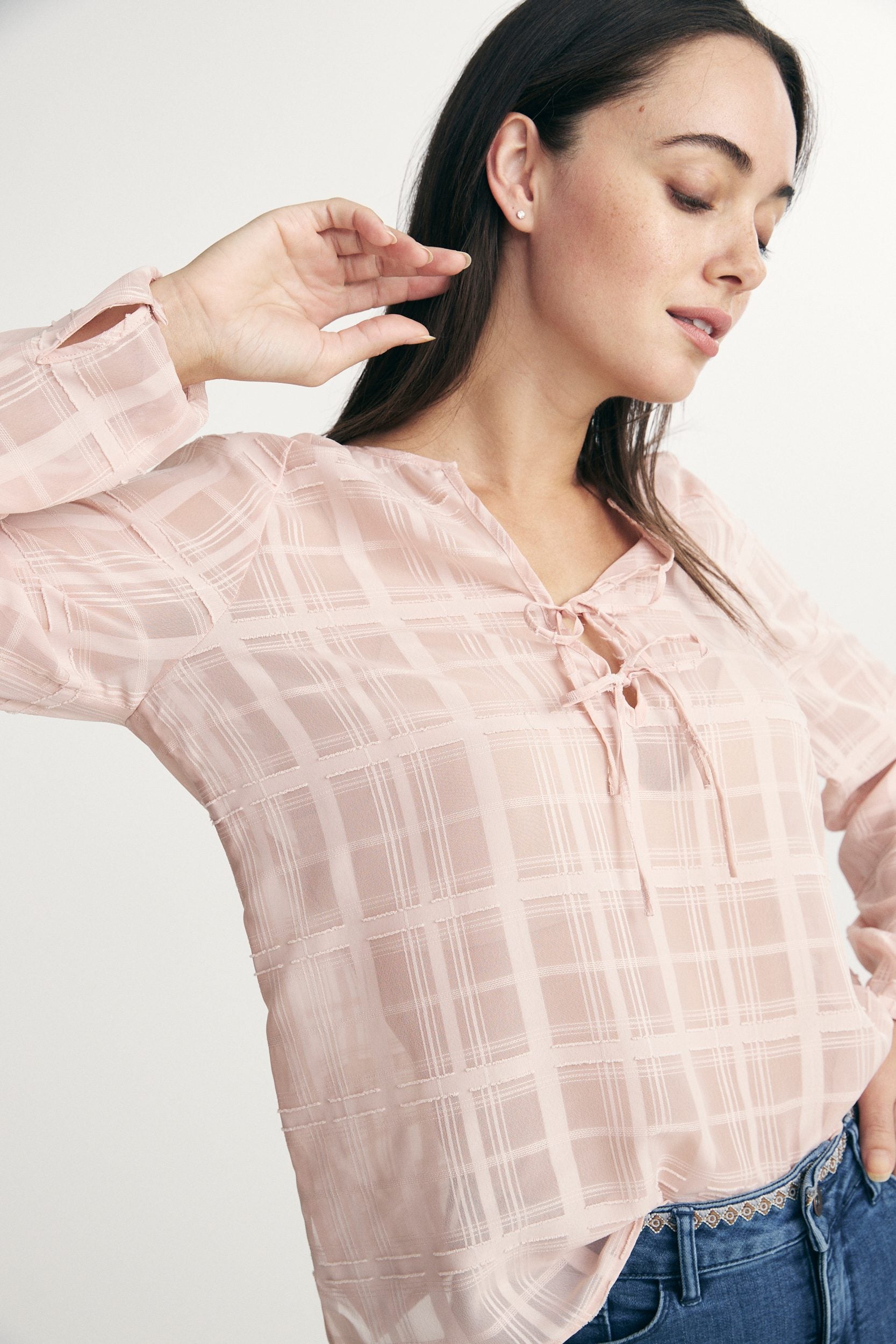 Sheer plaid blouse