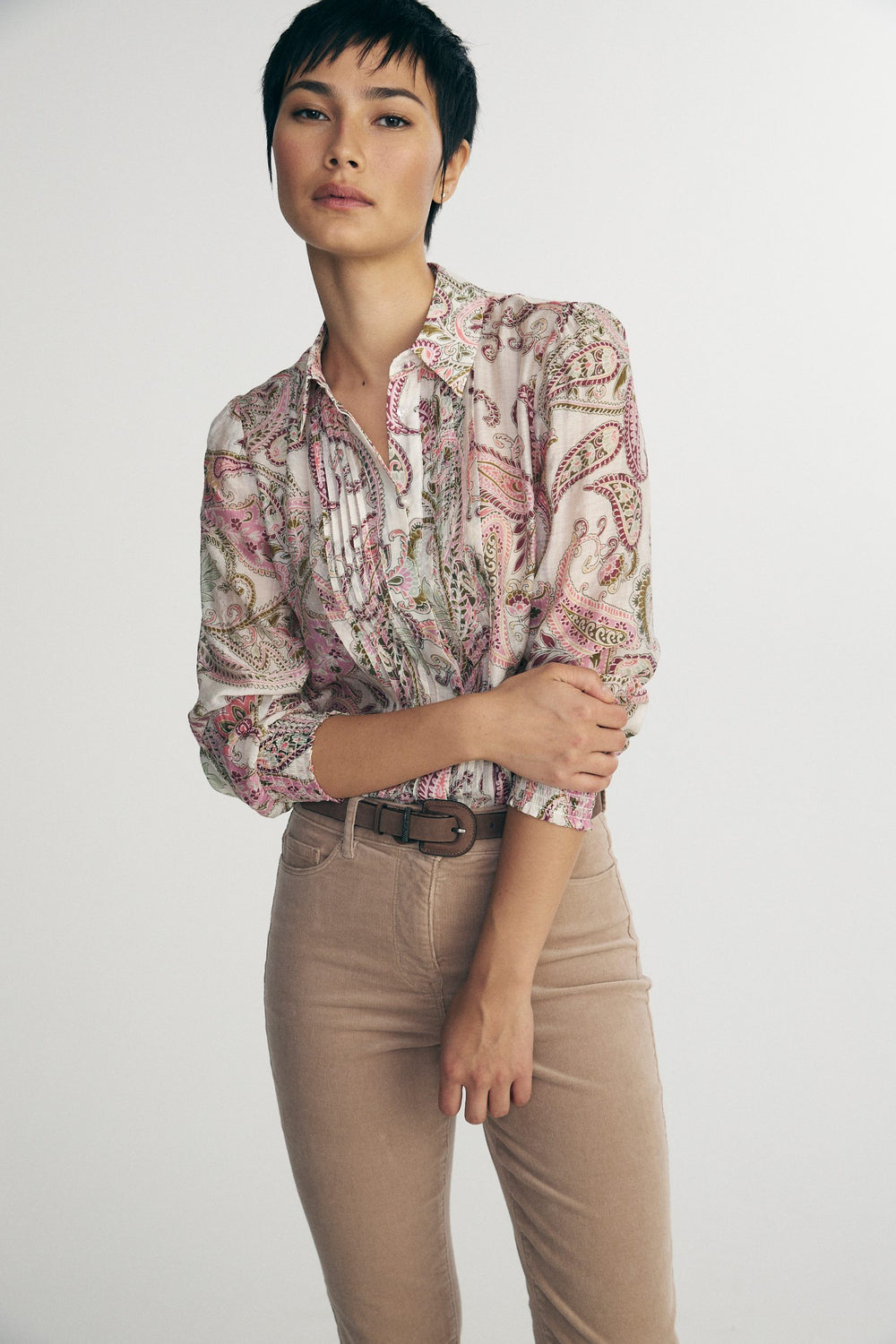 Printed blouse with pintucks detail