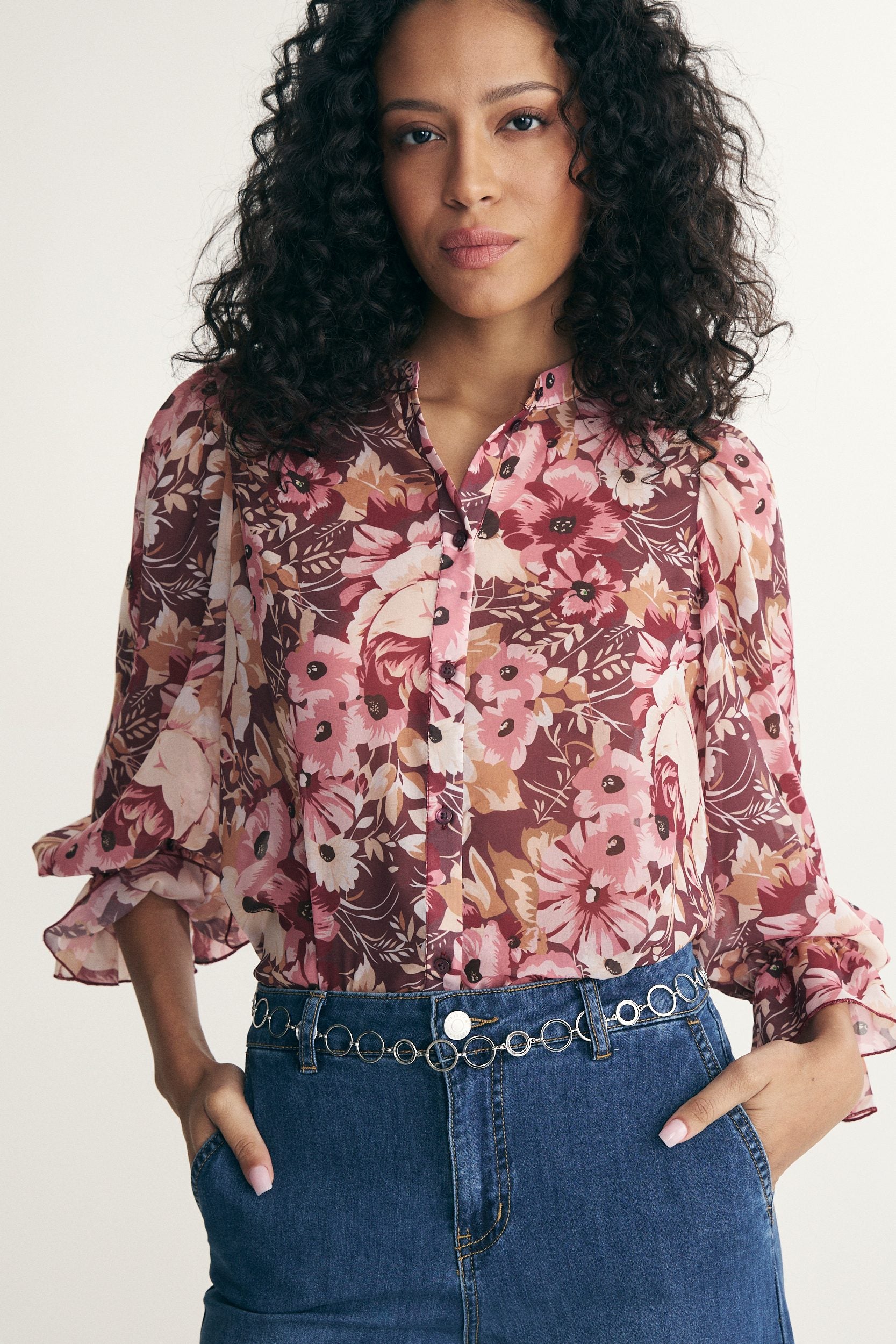 Chemisier imprimé à manches bouffantes