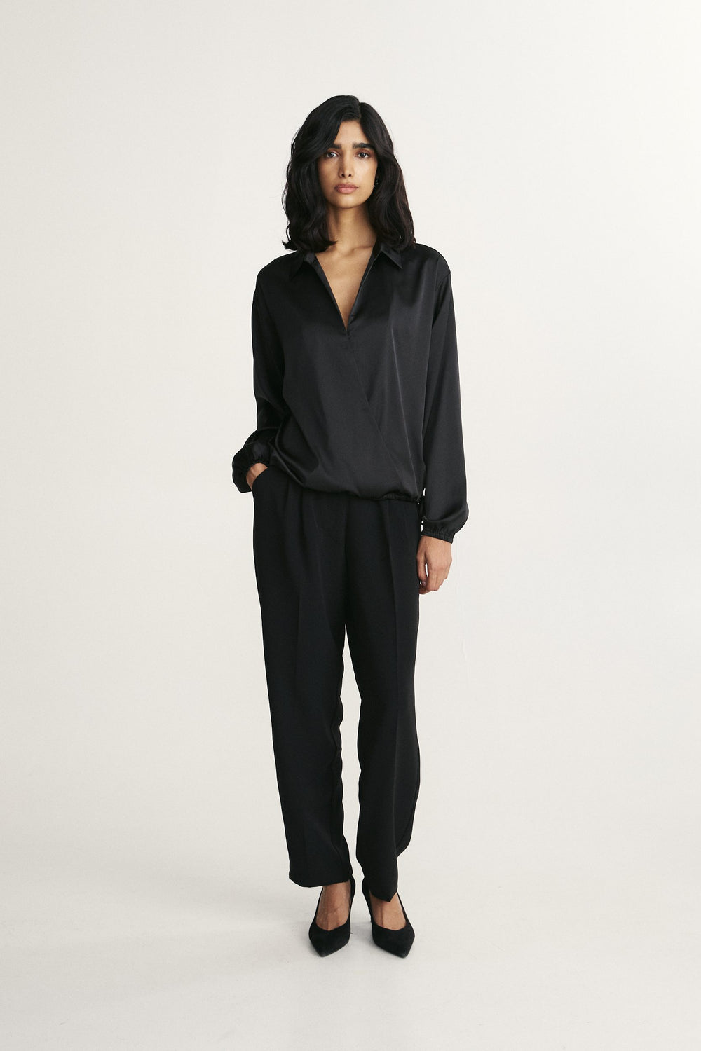 Draped front blouse