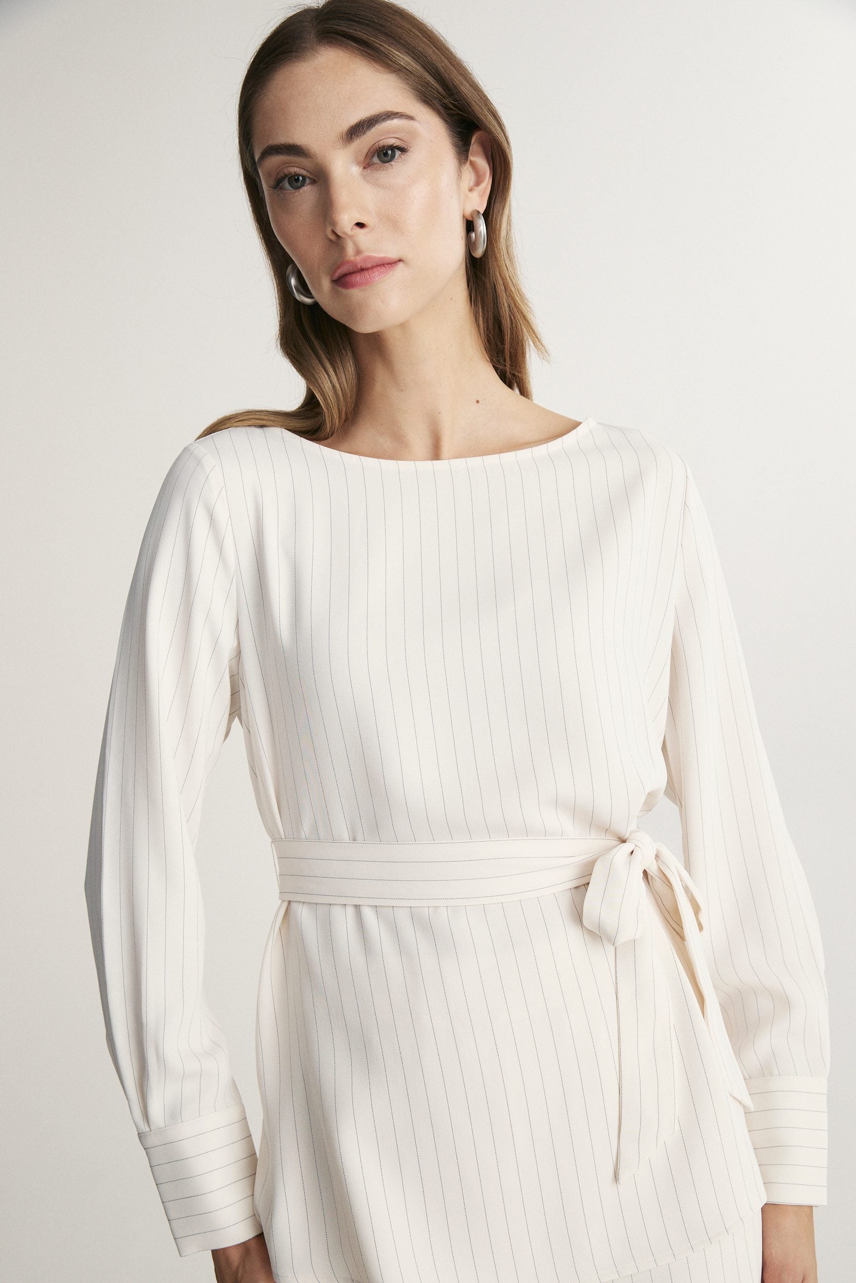 Belted striped blouse
