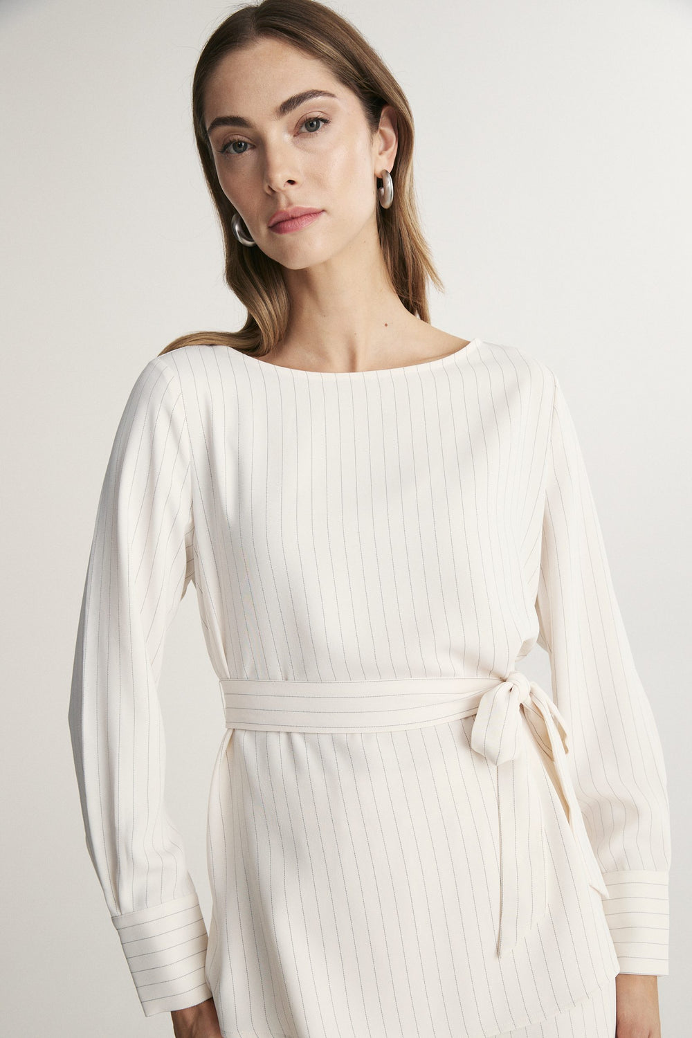 Belted striped blouse