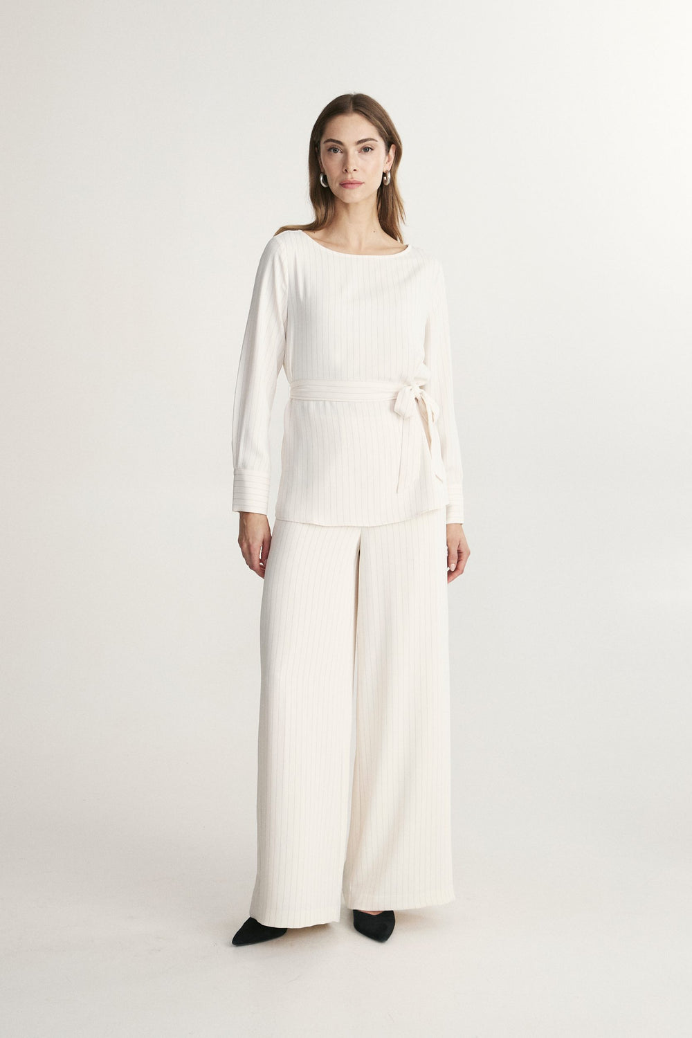 Belted striped blouse