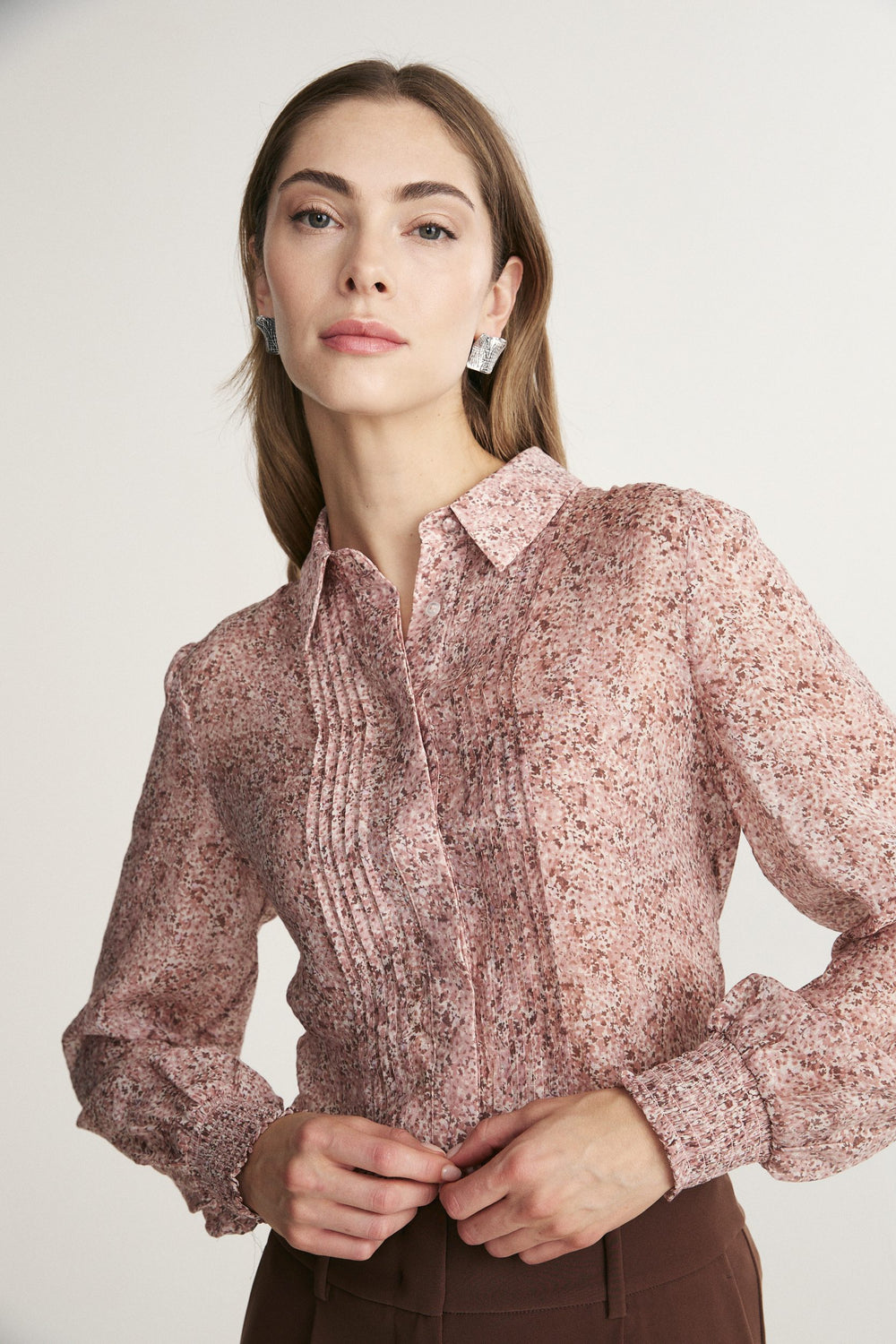 Printed blouse with pintucks details
