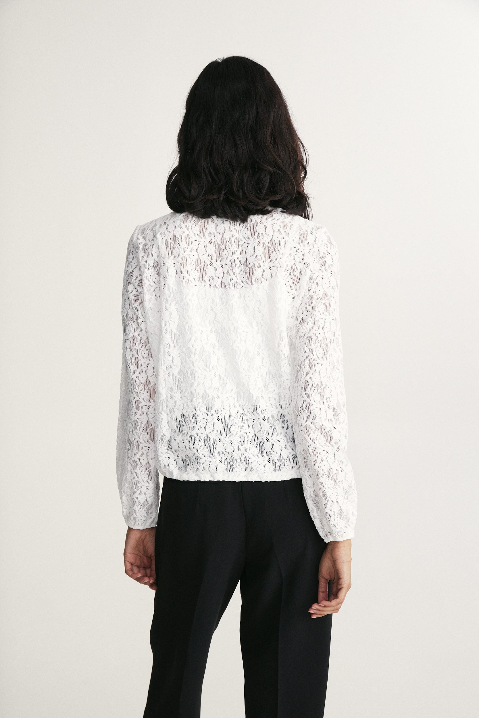 Lace blouse with drawstring