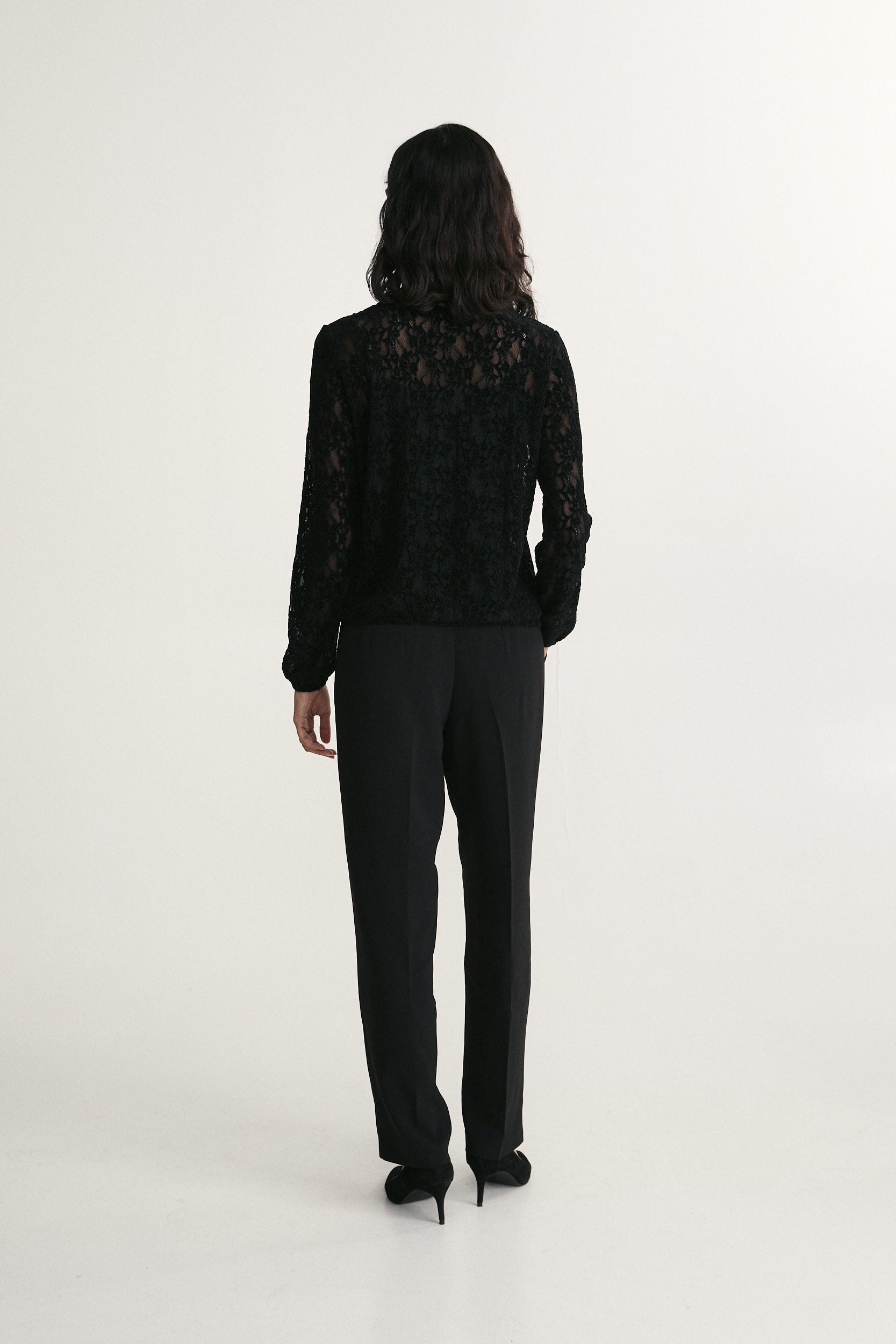 Lace blouse with drawstring