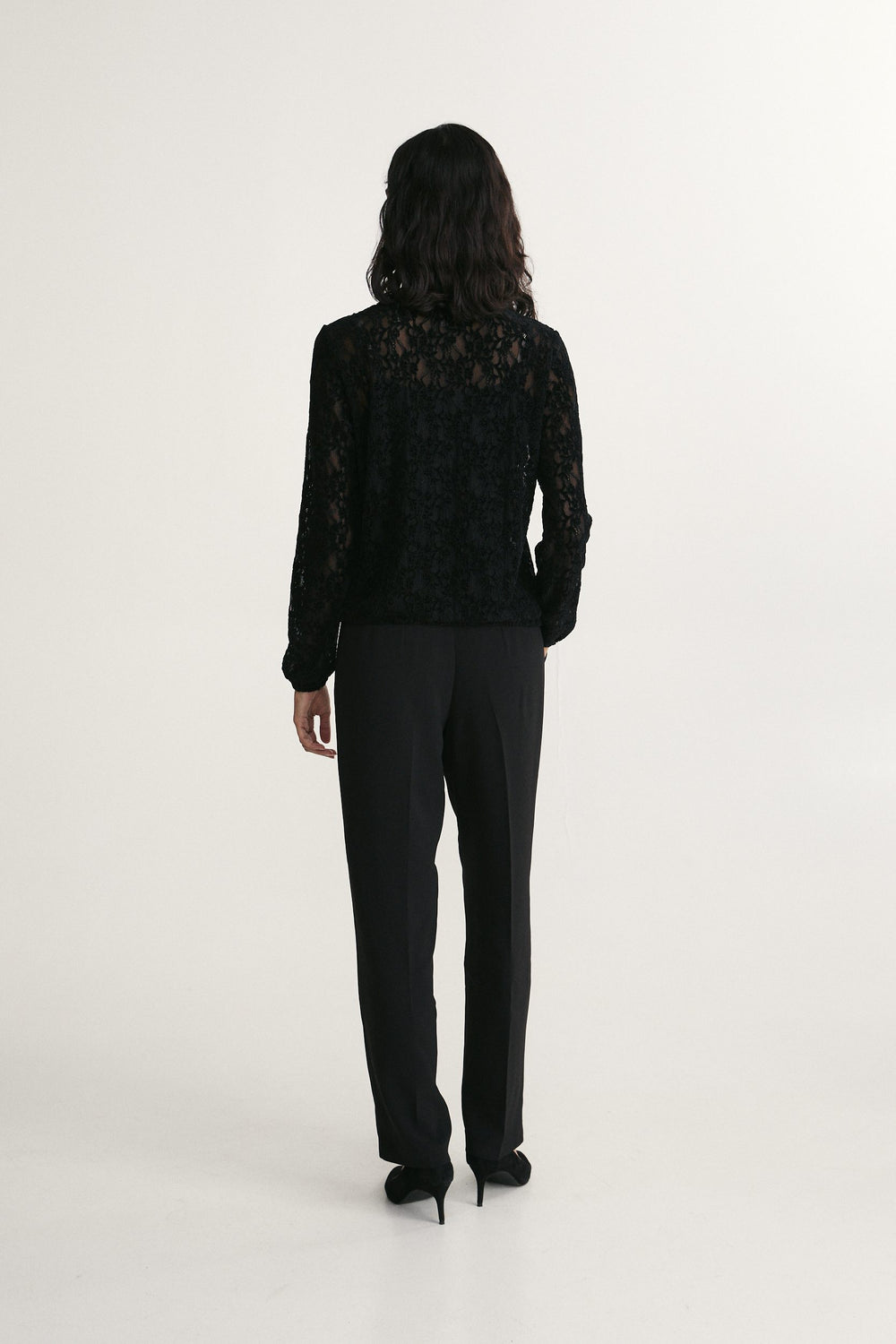 Lace blouse with drawstring