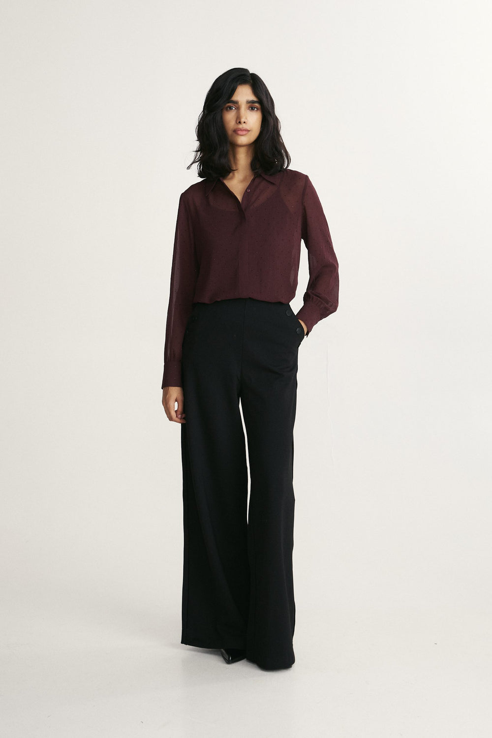 Elegant rhinestones embellished blouse