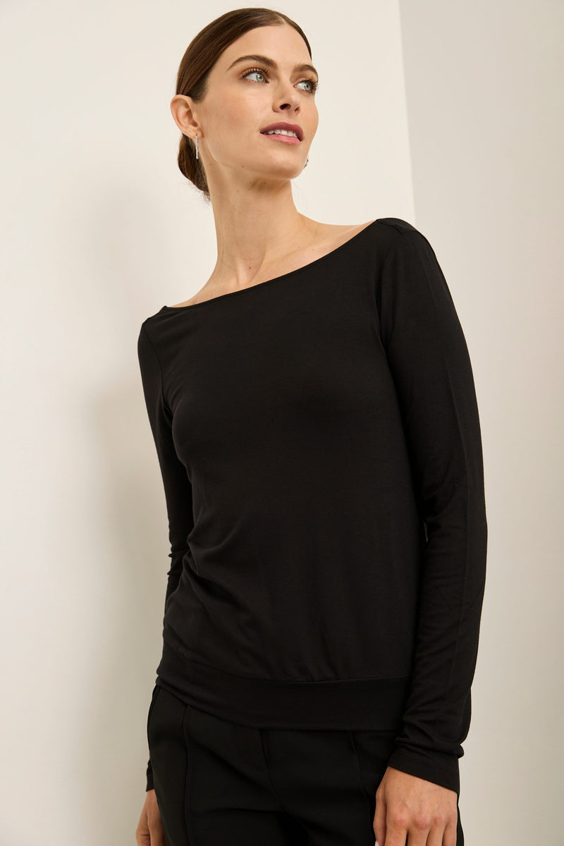 Jersey top with draped collar