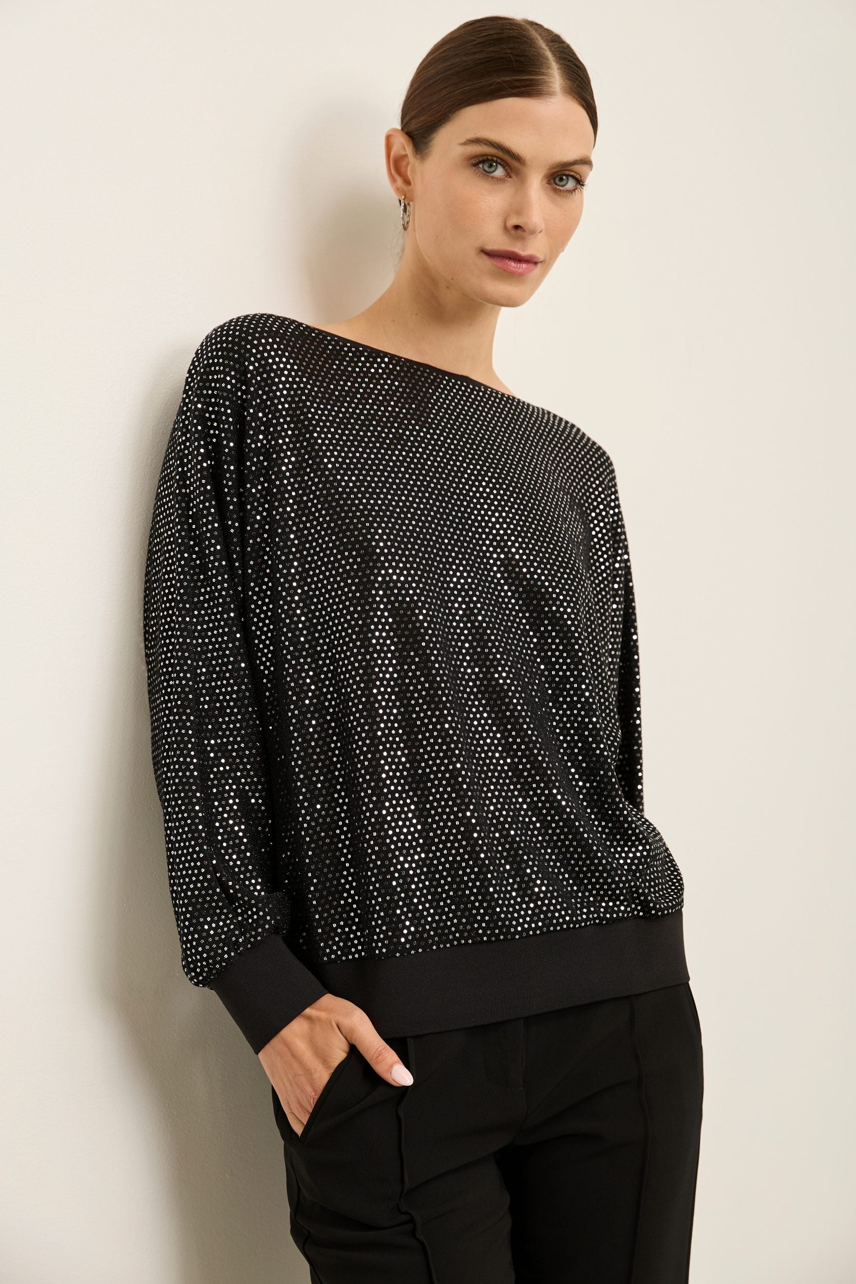 Tristan Canada Sequined Dolman Sleeve Top Wit