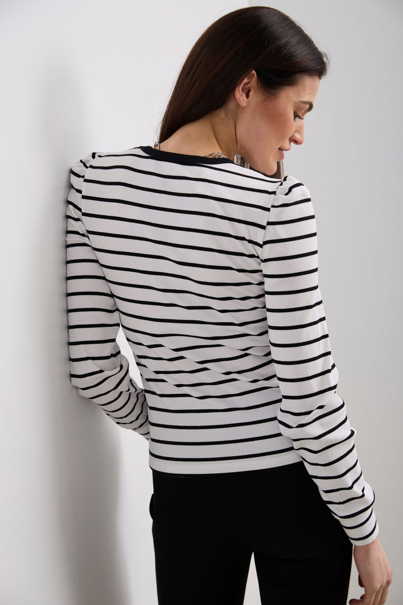 Rib top with puffy sleeves