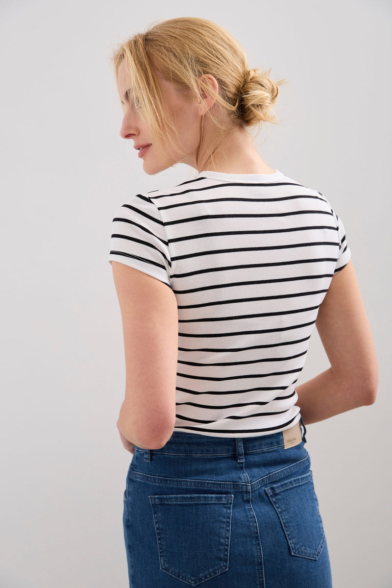 Ribbed striped t-shirt with cr