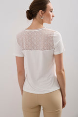 V neck lace yoke t-shirt