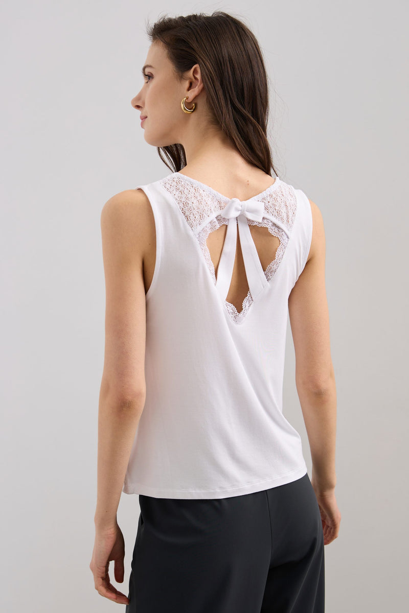 Sleeveless top with back bow and lace details